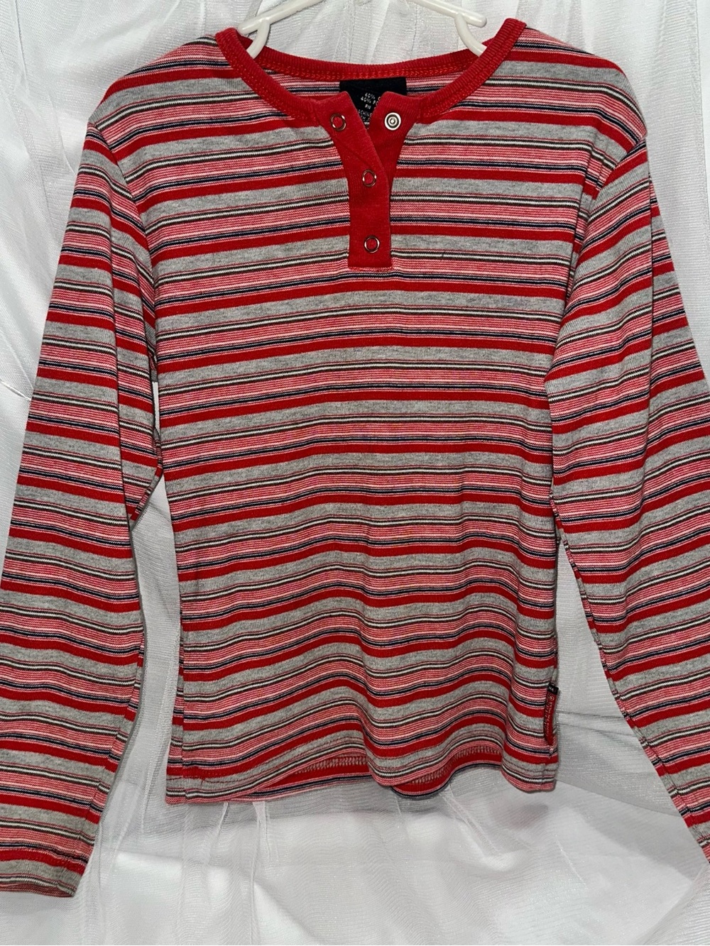 Vintage 90’s Carter’s ‘Watch The Wear’ Striped Snap Henley Shirt Youth 7/8 - Picture 3 of 5